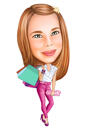 Full Body Female Shopping Caricature with Custom Background