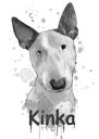Bull Terrier Portrait from Photo Hand Drawn in Grayscale Watercolor Style