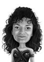 Dejlig krøllet hår person tegneserietegning i sort / hvid digital stil fra fotos
