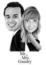 Anniversaire de 2 ans - Dessin de caricature de couple dans un style numérique noir et blanc à partir de photos