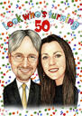 Caricatura di coppia da foto con sfondo colorato per il regalo di compleanno del nonno