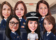 Caricatura di un gruppo di 6 persone in stile colorato da foto