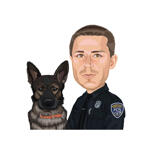 Vektor-Polizist mit Deutscher Schäferhund-Karikatur