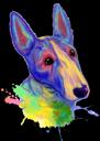 Akvarell Rainbow Bull Terrier Karikatyr Porträtt på svart bakgrund