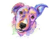 Акварельный портрет собаки в пастельных тонах с цветным фоном
