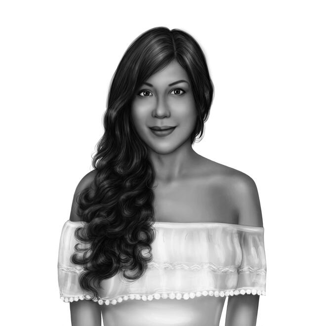 Portrait de femme dessiné à la main dans un style noir et blanc à partir de photos