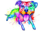 Spēcīgs bulterjera suņa karikatūras portrets pilna ķermeņa akvareļa stilā no fotoattēliem