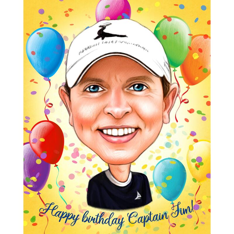 Hand Drawn Birthday Caricature Portrait from Photos with Colored Background