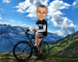 Cyklista kreslený v horách