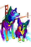 Dog+Couple+Caricature+Portrait+in+Bright+Watercolor+Style+from+Photos