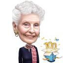 Persona di compleanno comica con caricatura colorata di torta per il regalo di anniversario di 100 anni