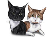 Caricatura de gatos de ojos verdes en estilo de color dibujado a mano a partir de fotos