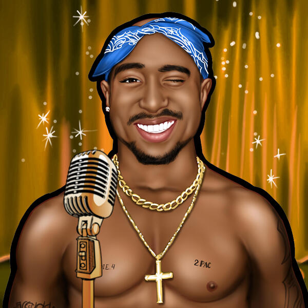 Mikrofonlu Ünlü Rapçi Şarkıcı Karikatürü