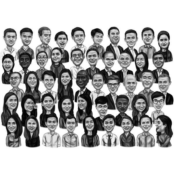 Caricatura grupal en estilo blanco y negro