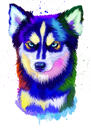 Regenbogen-Aquarell-Husky-Porträt