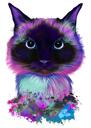 Portret de pisică acuarelă personalizat din fotografie desenată în nuanțe de violet