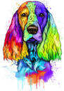 English Cocker Spaniel Dog Breed Caricature in Rainbow Watercolor Style from Photo
