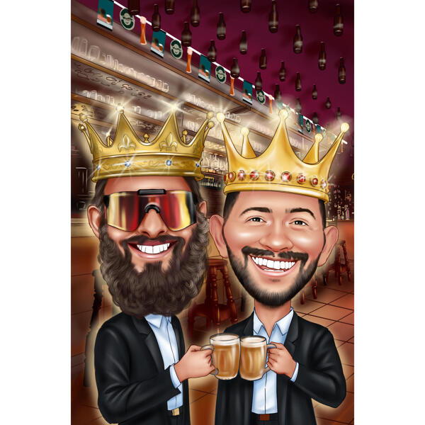 Kuninglike kuningate värviline karikatuurjoonis kahele inimesele fotodelt