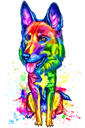 Smieklīga vācu aitu karikatūra pilna ķermeņa portreta karikatūra no fotoattēliem varavīksnes akvarelī
