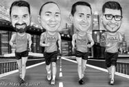 Hiking Group Athletes Caricature