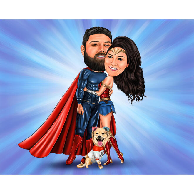 Couple with Dog Superheroes