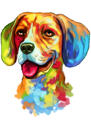 Beagle akvarellporträtt från foton i Rainbow Style
