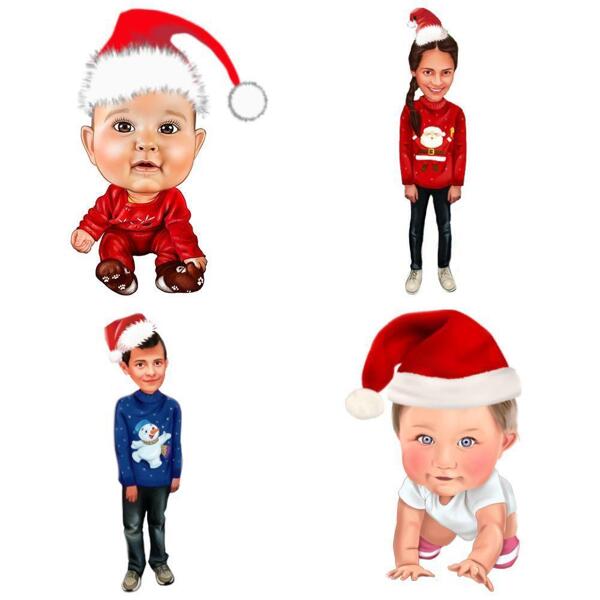 Full Body Christmas Kids Caricature in Color Style from Photos