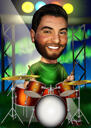 Osoba s barevnou karikaturou bubnu jako dárek pro bubeníka
