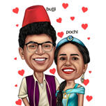 Caricature du couple Aladdin et Jasmine