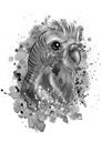 Portret de papagal din grafit în stil acuarelă din fotografie