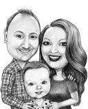 Couple+with+Baby+Portrait+Caricature+from+Photos+Drawn+in+Black+and+White+Style