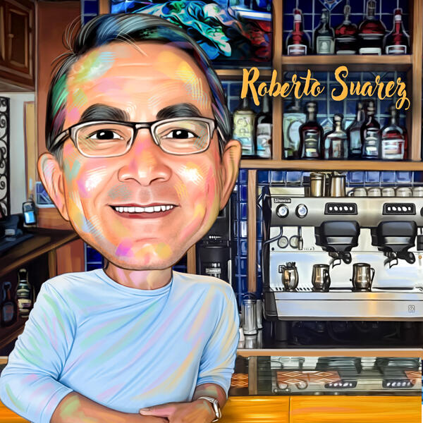 Oil Drawing: Person Cartoon Portrait on Custom Background