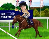Person Riding Horse Caricature Portrait