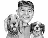 Owner with Dogs Portrait in Black and White Style