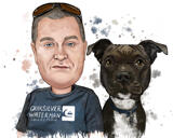 Ejer med hund - Akvarel stil portræt med brugerdefineret baggrund