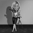 Black and White Photographer Caricature in Exaggerated Style with Custom Background