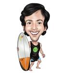 Karikatura celého těla surfaře se surfem