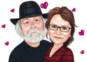 هدية كاريكاتورية للوالدين المخصصين للذكرى السنوية للزوجين في نمط اللون رسمها الفنانون