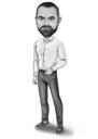 Full Body Person Cartoon Caricature mustavalkoinen tyyli Personal Photo