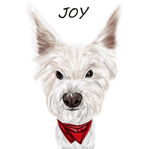 Lustige Cartoon-Karikatur des weißen Hundes im Farbstil von Fotos