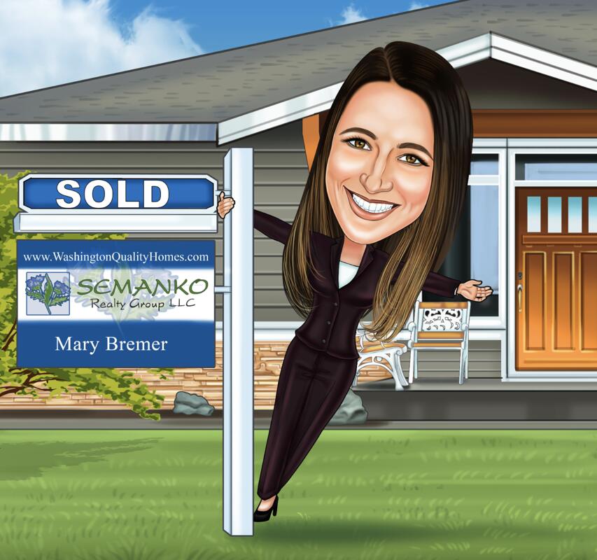 Cartoon of Realtor Spinning on Sold Sign