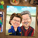 Retrato de caricatura de casal adorável em estilo colorido em impressão de pôster para presente