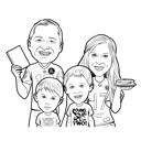 Übertriebene Familienkarikatur im Linienstil