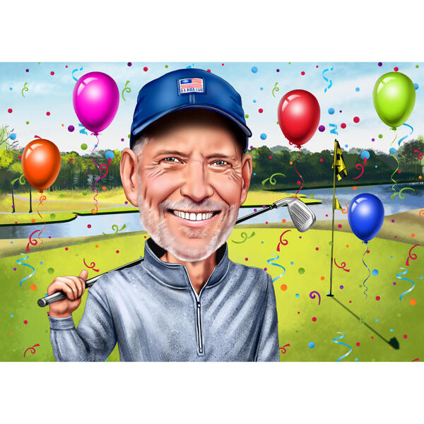 Caricatura de aniversário de jogador de golfe
