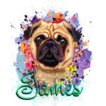 Caricatura de Pug com Nome em Aquarela