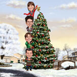 Gruppo che decora l'albero di Natale