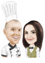 Två personers matlagningskarikatyr i färgstil från foton