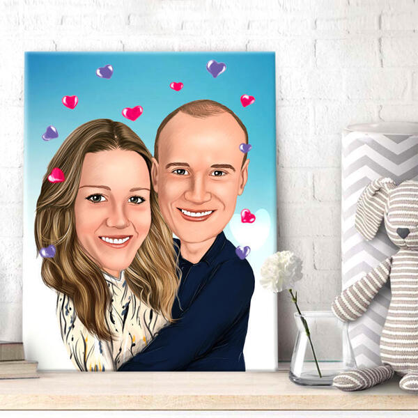 صورة كاريكاتورية للزوجين بأسلوب ملون - هدية قماشية لعيد الأب
