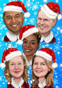 Carte digitali di caricatura di Natale del gruppo aziendale di Santa Hats tratte dalle foto