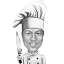Šéfkuchař muž karikatura drží nůž